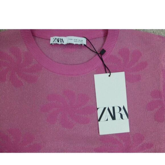 NWT Zara Pink Long Sleeve Sheer Floral Top - Picture 7 of 12
